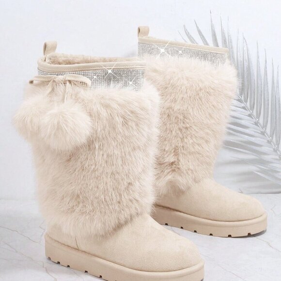 Apricot Casual Women's Comfortable Fuzzy Round Toe Boots - Picture 2 of 7